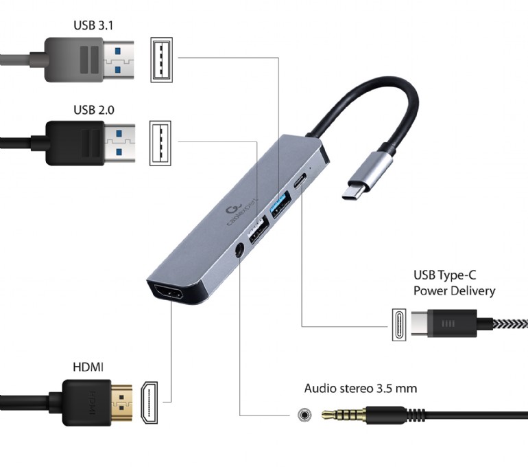 Cablexpert Adattatore multiporta 5-in-1, type-c 