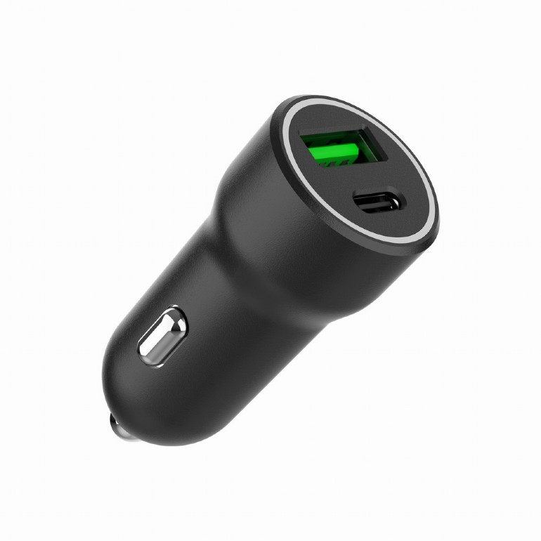 Gembird Caricatore rapido per auto a 2 porte USB e Tipo-C  20 W, nero