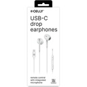 Celly Auricolare stereo a filo con presa USB-C, capsule a goccia, microfono incorporato, controllo remoto, lunghezza cavo 1.2 metri
