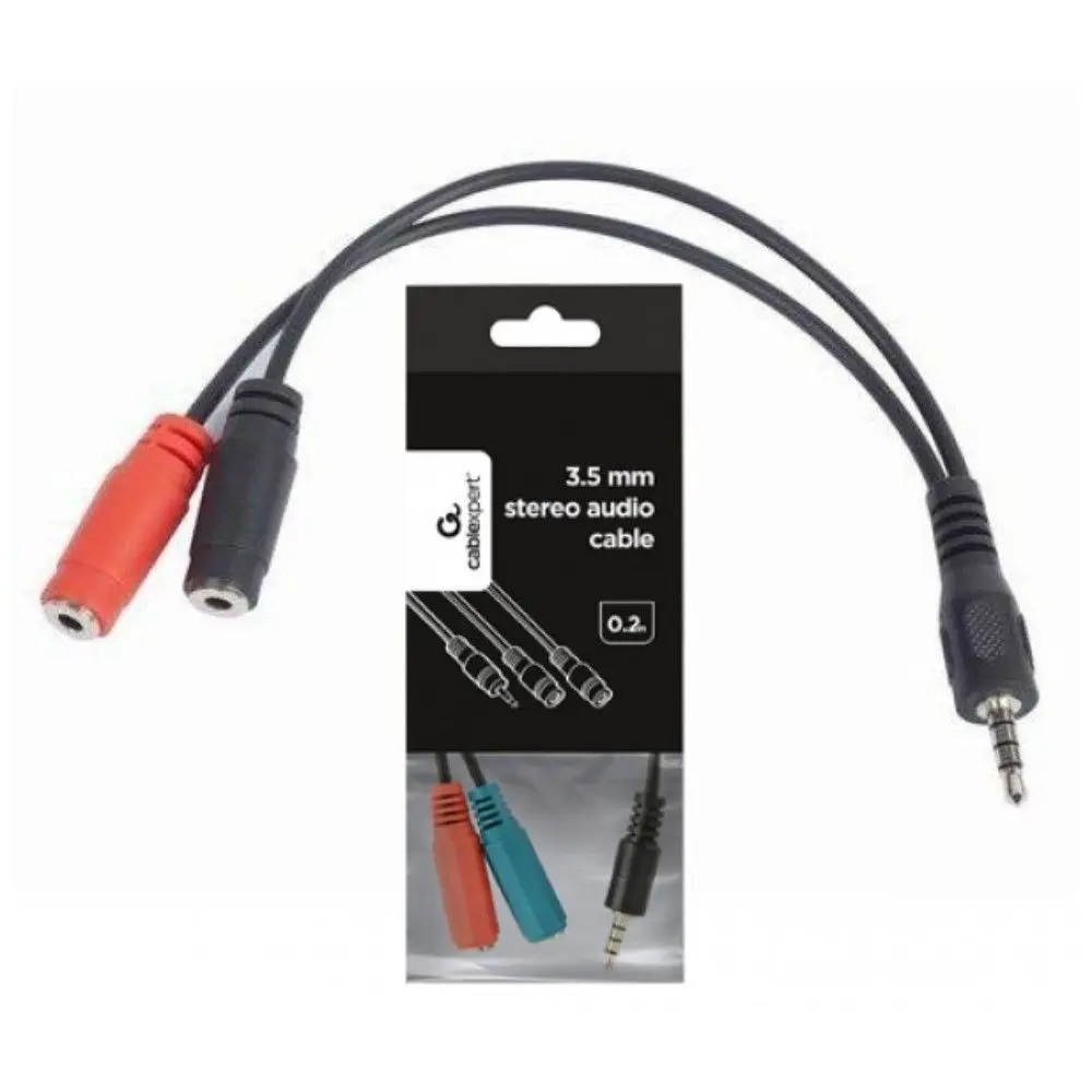 Cablexpert Cavo adattatore da spina 3,5 mm a 4 pin a prese stereo da 3,5 mm + microfono, 0,2M