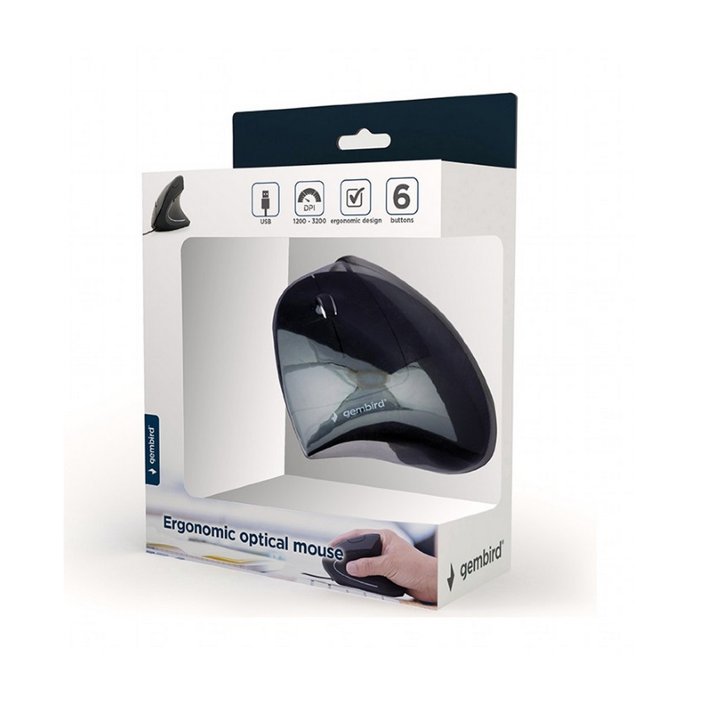 Mouse verticale ottico ergonomico a 6 pulsanti usb 1200-3200 DPI, nero