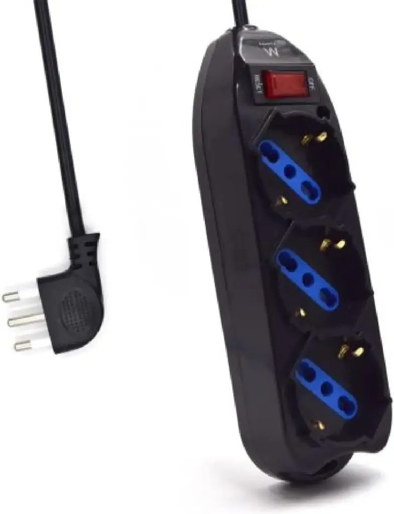 Multipresa a 3 vie Bipasso/Shuko 16A con interuttore, nero 1,5m