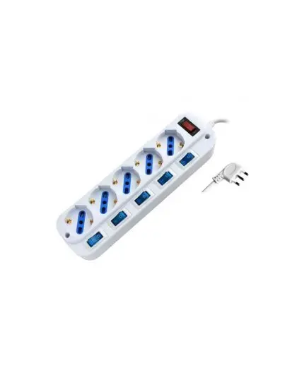 Multipresa a 5 vie Bipasso/Shuko con interruttore spina 10A 1,5m