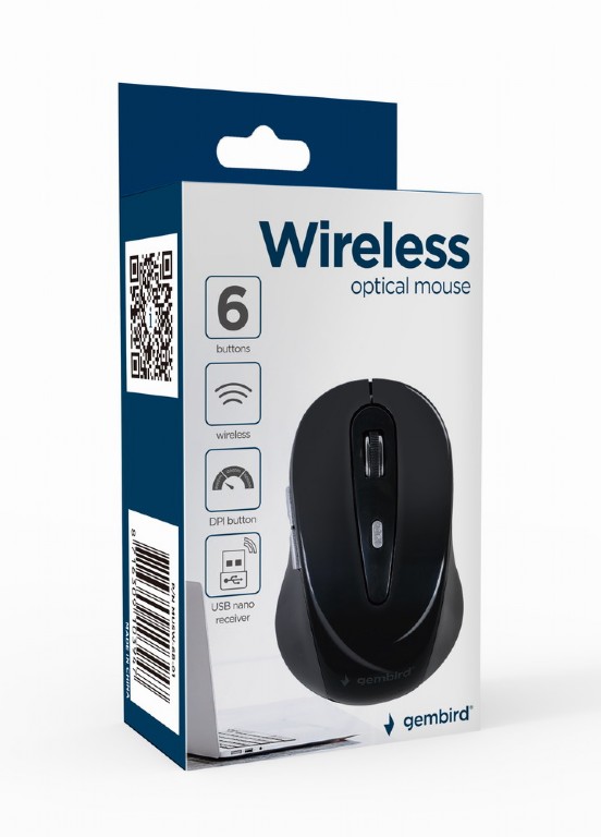 Gembird Wireless mouse 6 tasti 1600 dpi, nero