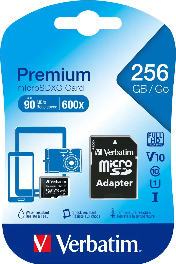 Verbatim Micro SD c.10 UHS-1 premium 256GB con add.