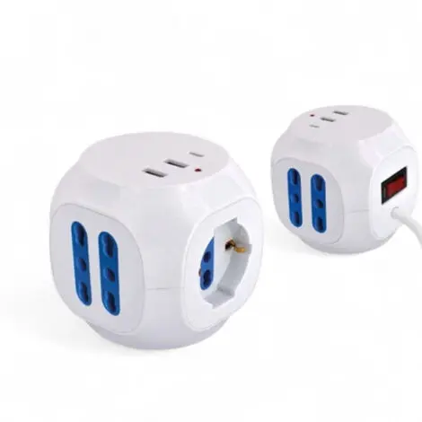 Multipresa Cubo 5 Vie 1 Bipasso/Shuko, 4 Bipasso, 2 USB-A, 1 USB-C 10A