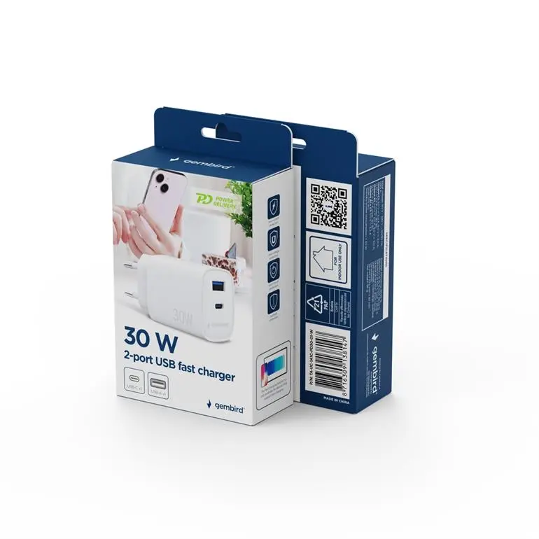 Gembird Caricatore rapido USB a 2 porte da 30 W