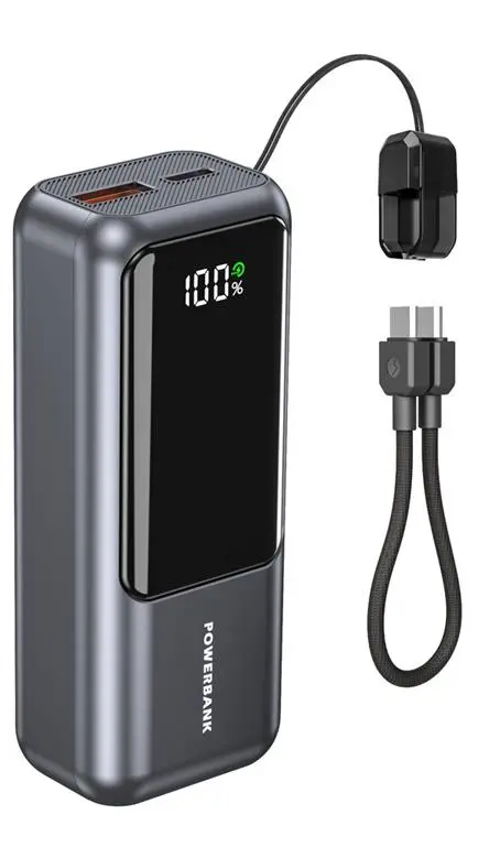 Gembird Power bank compatto da 20 W con display LCD, 10000 mAh, grigio siderale