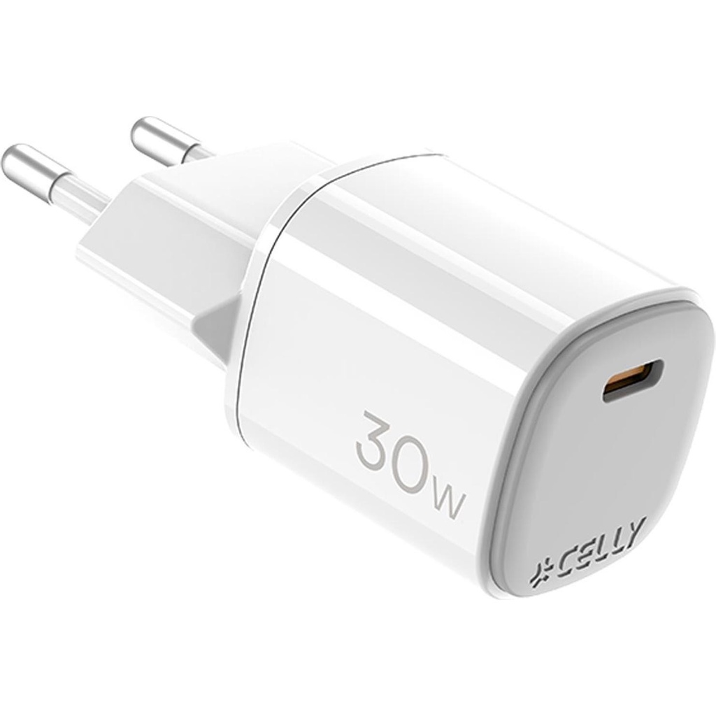 Celly caricabatteria da rete con porta USB-C, tecnologia GaN, potenza massima 30 Watt
