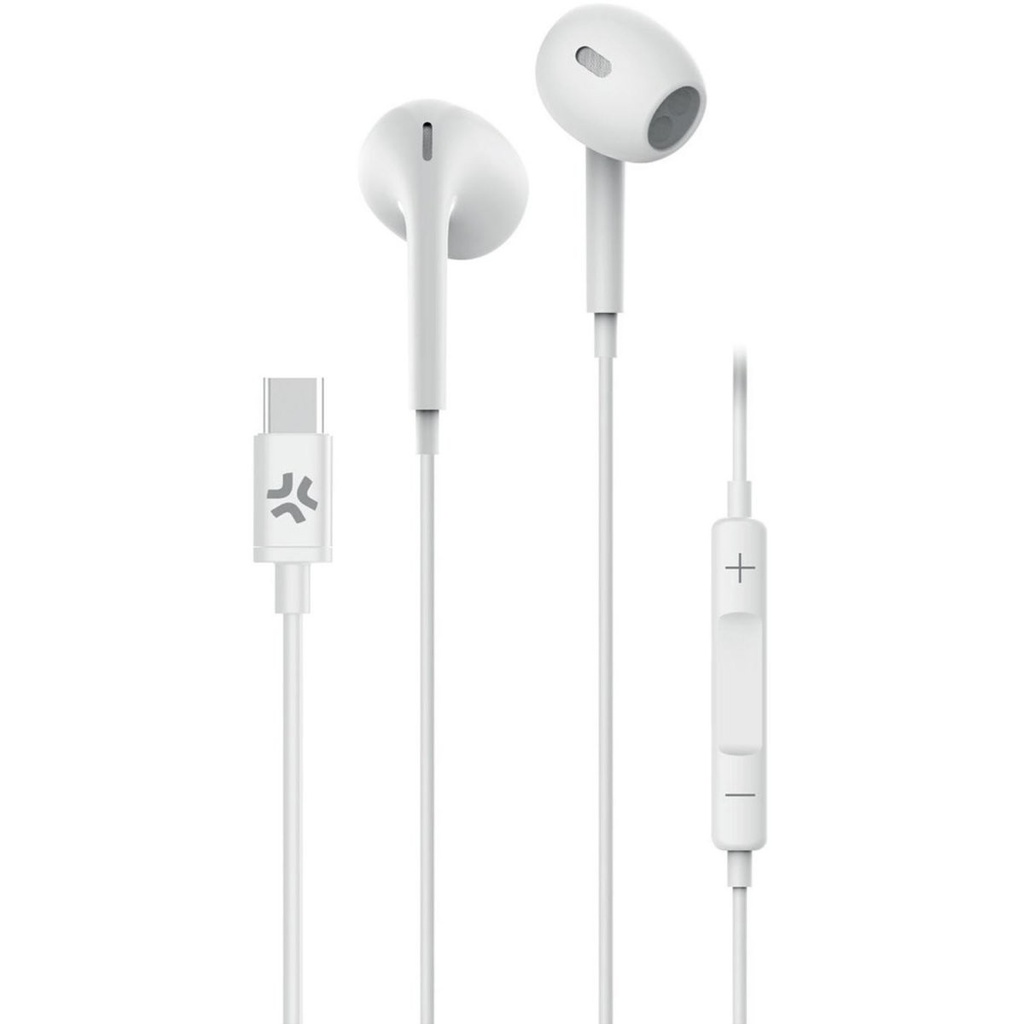 Celly Auricolare stereo a filo con presa USB-C, capsule a goccia, microfono incorporato, controllo remoto, lunghezza cavo 1.2 metri , Bianco