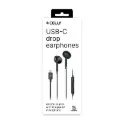 Celly Auricolare stereo a filo con presa USB-C, capsule a goccia, microfono incorporato, controllo remoto, lunghezza cavo 1.2 metri , nero