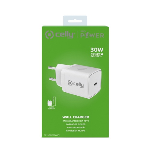 [TC1USBC30WWH] Celly Alimentatore 30W ingresso Type-C