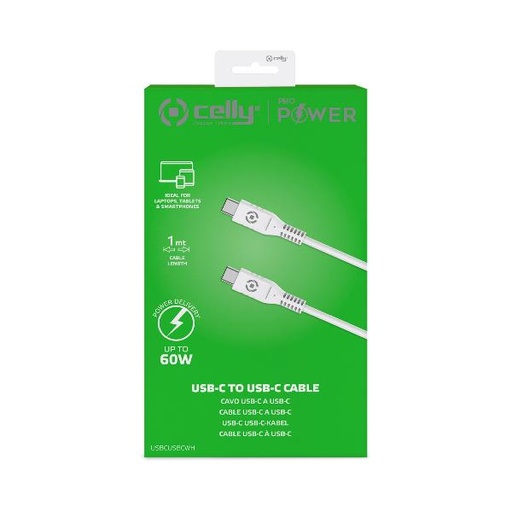 [USBCUSBCWH] Celly Cavo Type-C / Type-C 60w 1m, bianco 