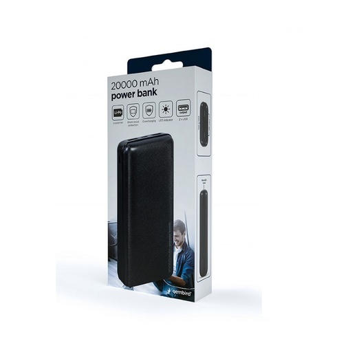 [PB20-02] Gembird Powerbank 20000 nero Micro usb/Type-C