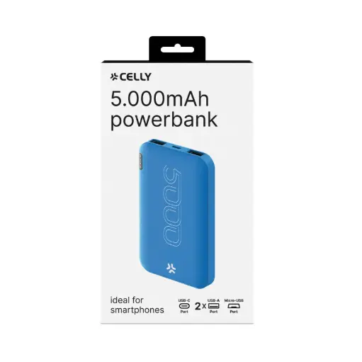 [PBE5000BL] Celly powerbank  5000 mha 2.1a, blu