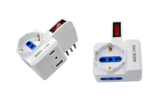 [ES059] Adattatore 10A 1Shuko/Bipasso , 1 Bipasso, 1 USB-A , 1 USB-C