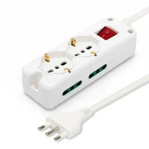 [ES051] Multipresa a 6 vie 2 Shuko e 4 Bipasso 16A con interruttore, 1,5m