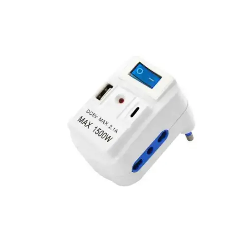 [ES137] Adattatore salva spazio 16A 4Vie 1 USB-C , 1 USB-A 2 Bipasso