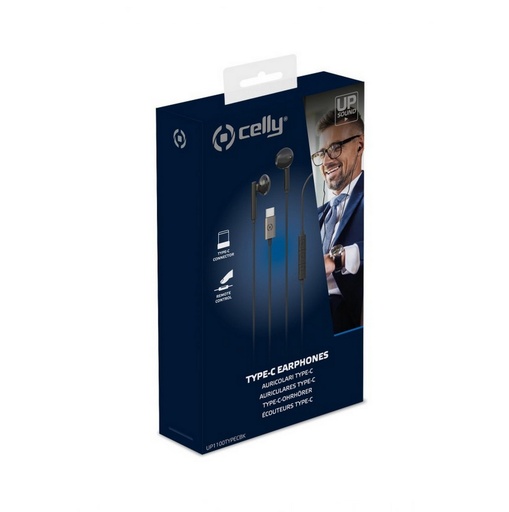 [UP1100TYPECBK] Celly Auricolare Type-c con microfono e tasto di controllo volume, Nero