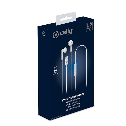 [UP1100TYPECWH] Celly Auricolare Type-c con microfono e tasto di controllo volume, Bianco