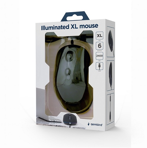 [MUS-UL-02] Gembird Mouse USB illuminato di grandi dimensioni XL 6 tasti 800-2400 Dpi