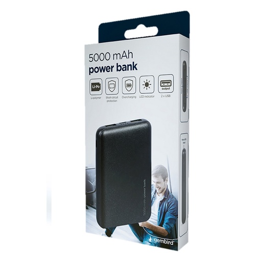 [PB05-02] Gembird Powerbank type-c da 5000 mAh con 2 uscite USB, nero