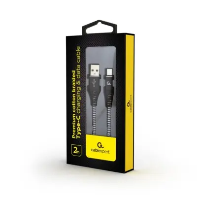 [CC-USB2B-AMCM-2M-BW] Cablexpert Cavo dati e di ricarica premium type-c 2m, cotone Bianco/Nero