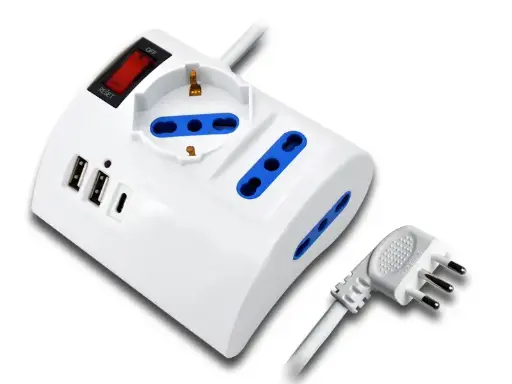 [ES066] Multipresa da tavolo 6 vie 1 Shuko/Bipasso, 2 Bipasso, 2USB-A + 1 USB-C con interruttore 10A