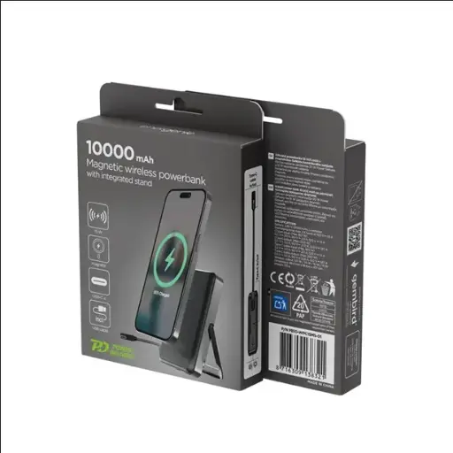 [PB10-WPC15MS-01] Gembird Powerbank wireless magnetico da 15 W con supporto integrato, 10000 mAh, nero