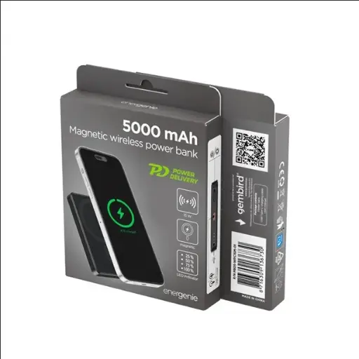 [PB05-WPC15M-01] Gembird Powerbank wireless magnetico da 15 W, 5000 mAh, nero